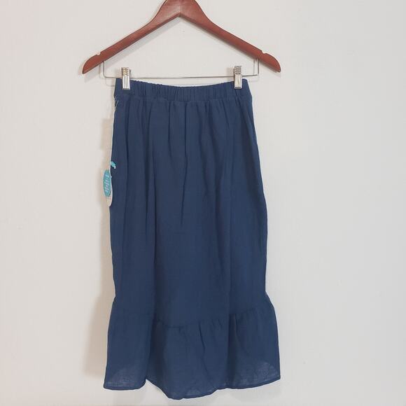 NEW!! WET Women SIZE XS Linen Blend Melodie Flounce Mermaid Skirt Steel Blue - Picture 7 of 15